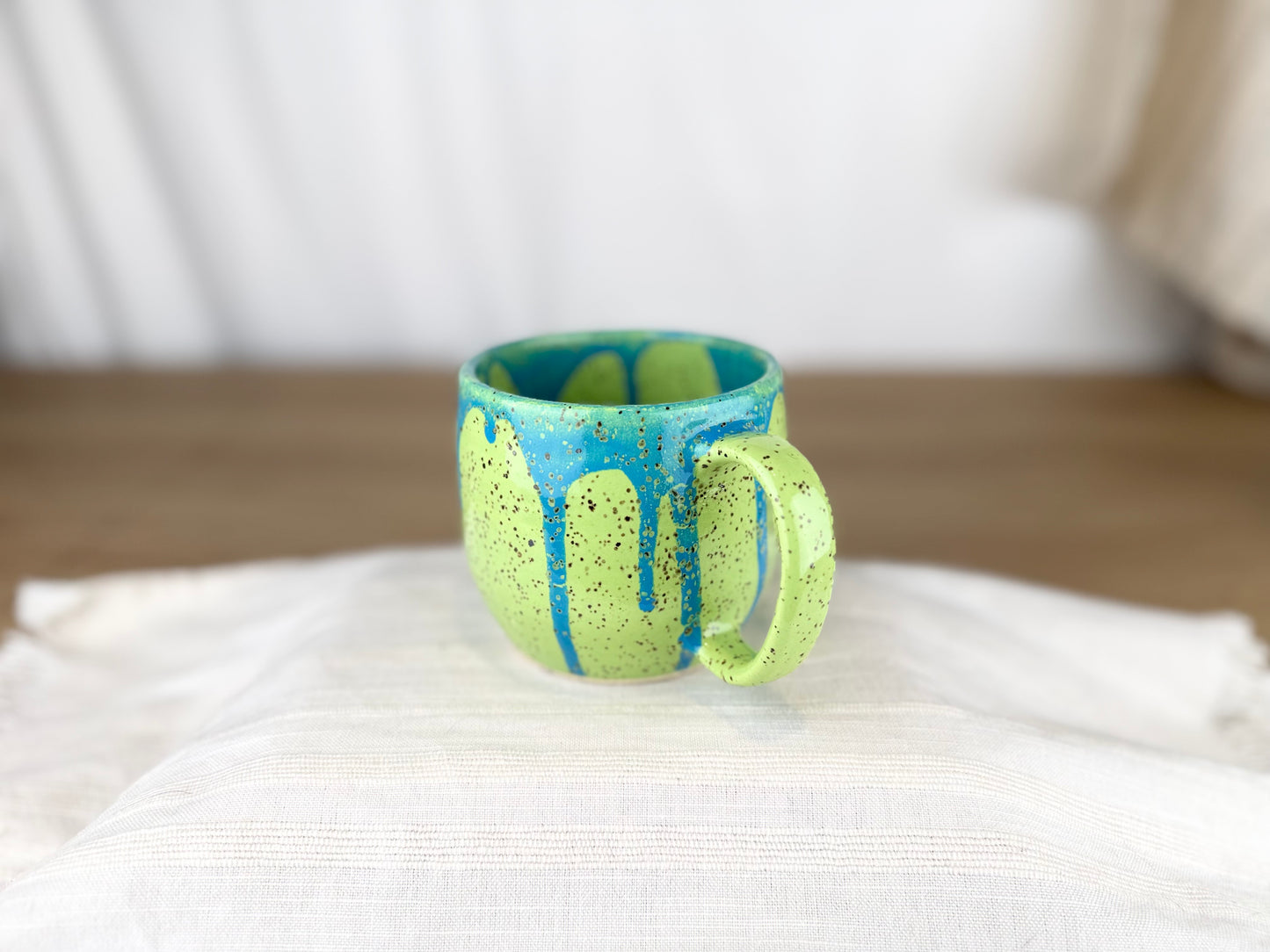 12 oz Coffee Mug, Bright Green and Blue