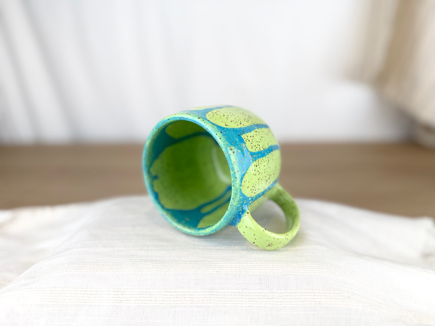12 oz Coffee Mug, Bright Green and Blue