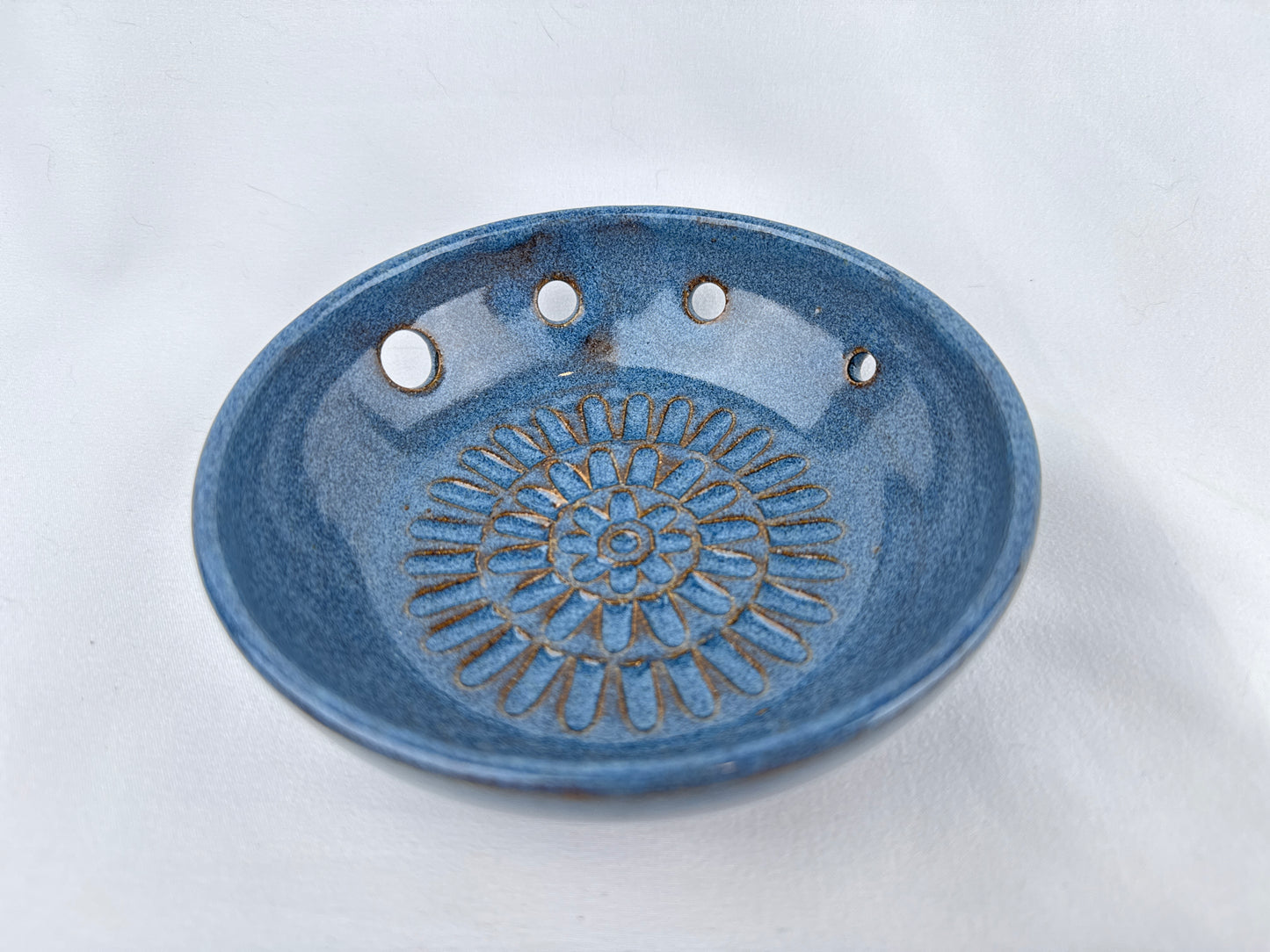 Blue Ceramic Herb Stripper and Garlic Dish