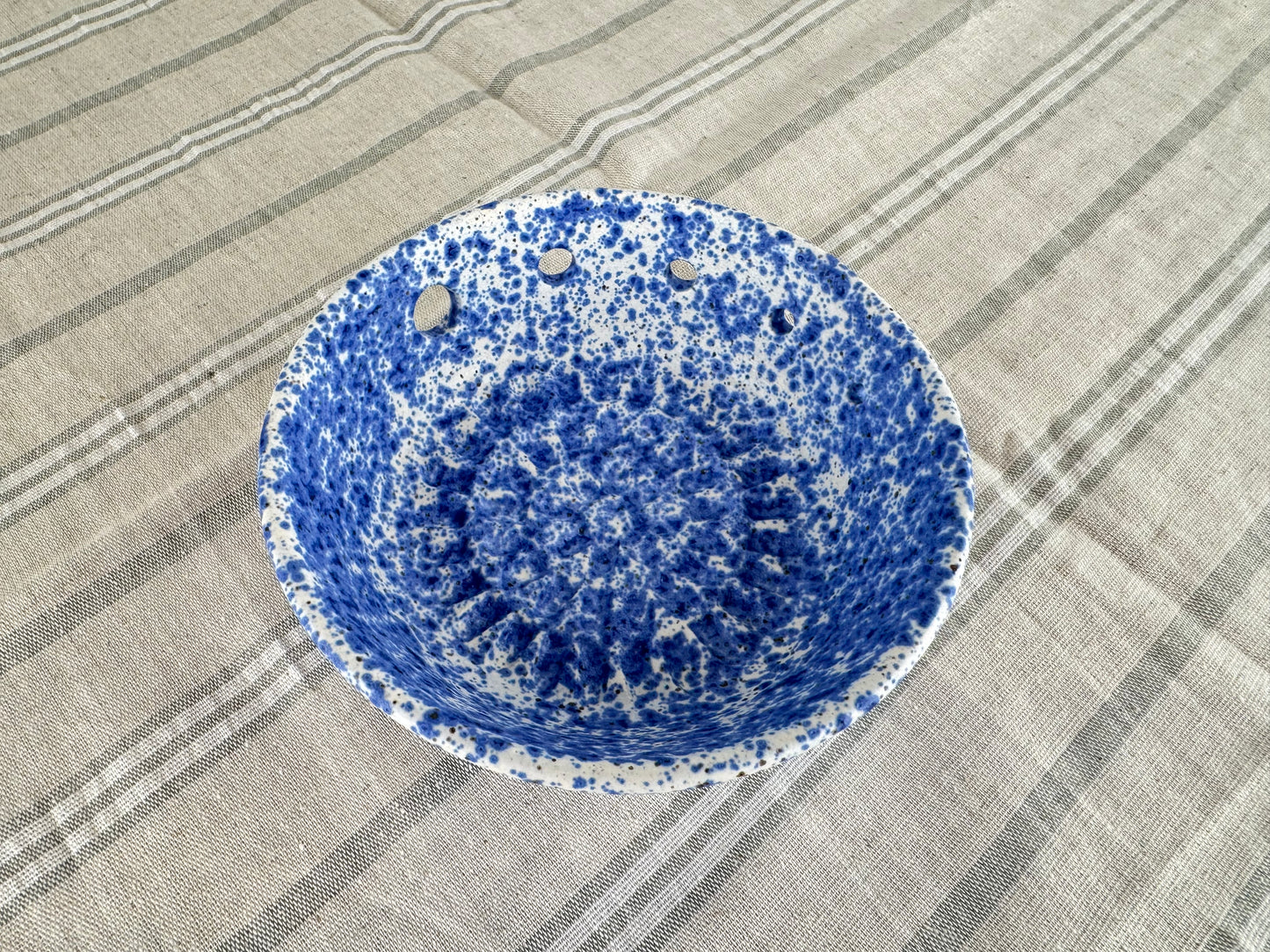 Splatter Blue Ceramic Herb Stripper and Garlic Dish