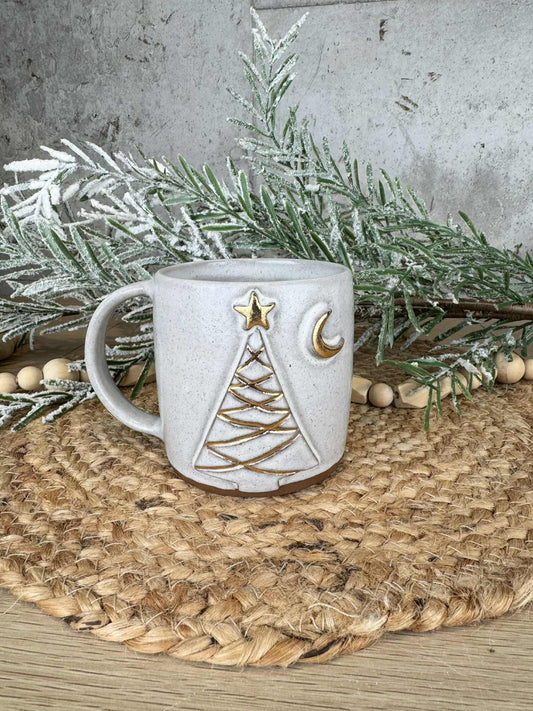 12oz White and Gold Holiday Mug