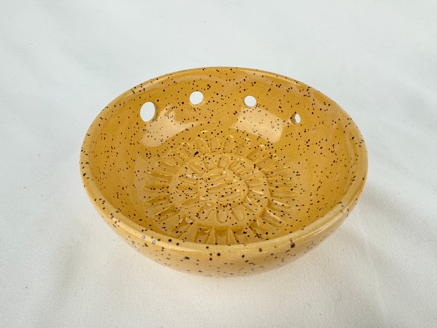 Yellow Speckle Ceramic Herb Stripper and Garlic Dish