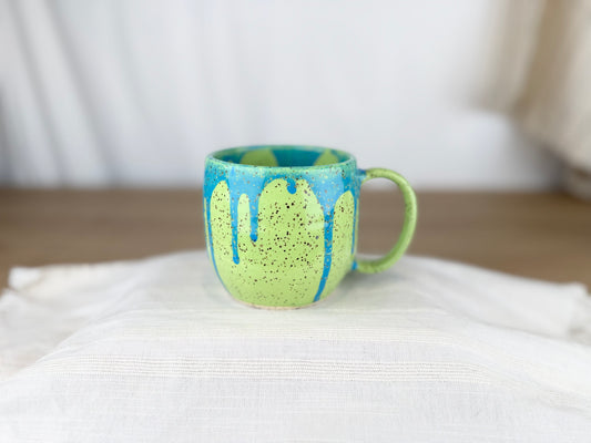 12 oz Coffee Mug, Bright Green and Blue