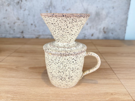 Matte Tan Speckle 14 oz Pour Over Set