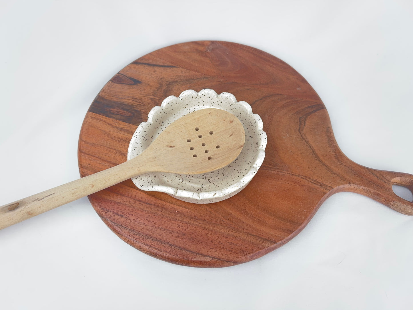 White Speckled Ceramic Spoon Rest