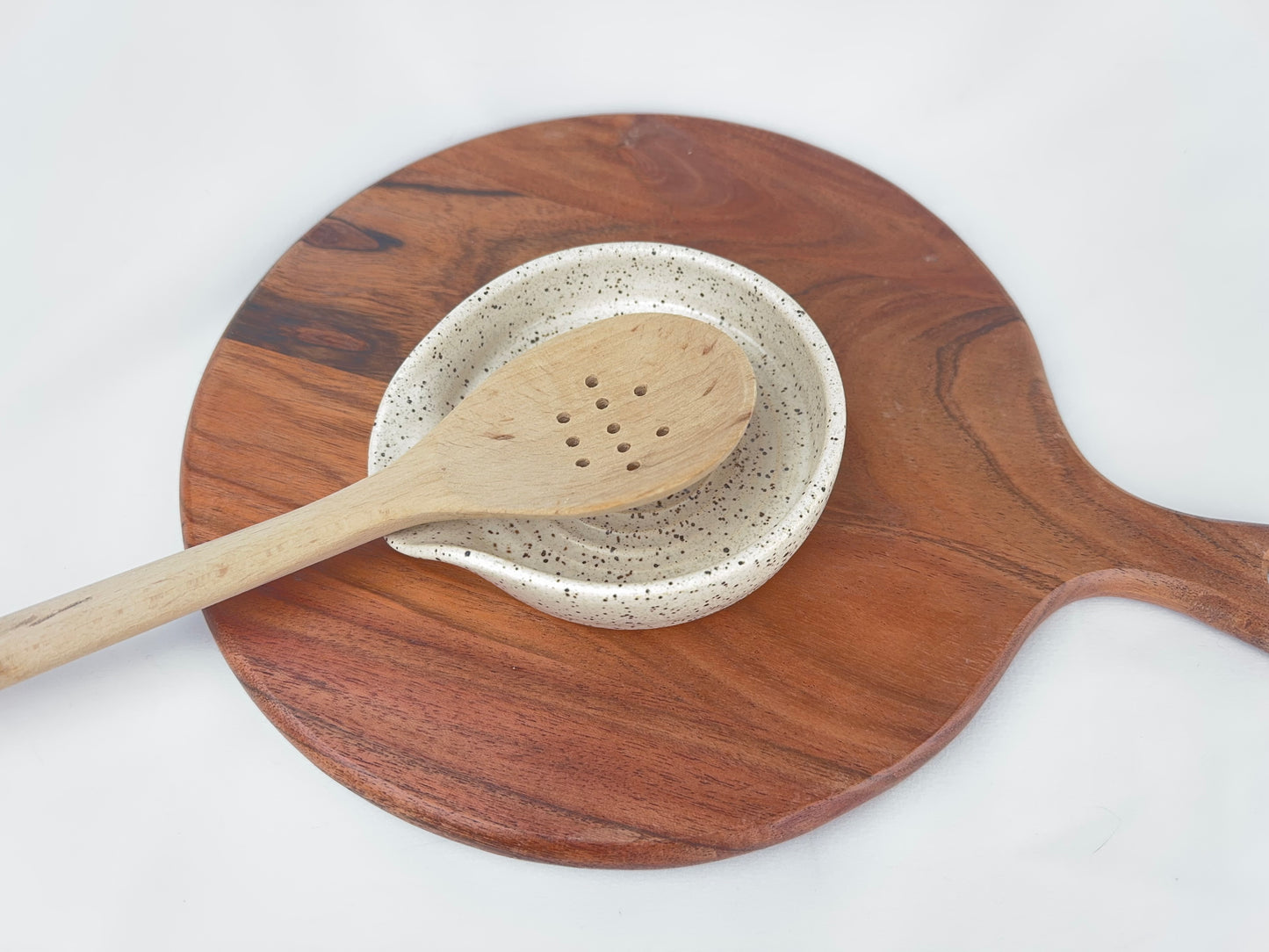 White Speckled Ceramic Spoon Rest