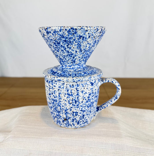 Blue & White Splatter 14oz Pour Over Set
