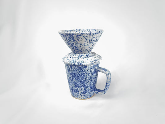 Blue and White Splatter 16oz Pour Over Set