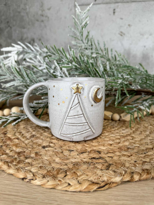 12oz White and Gold Holiday Mug