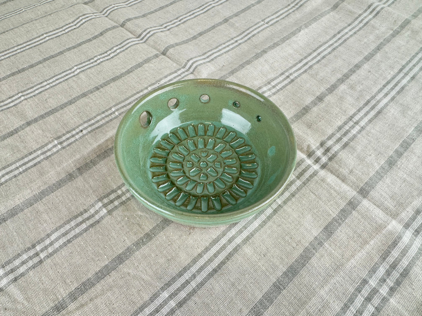 Sage Green Ceramic Herb Stripper and Garlic Dish