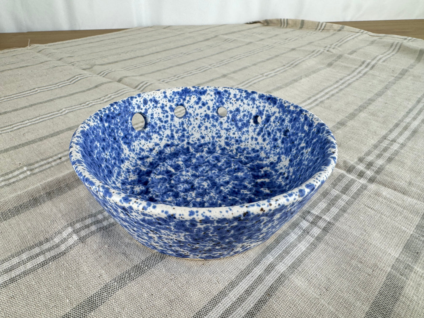 Splatter Blue Ceramic Herb Stripper and Garlic Dish