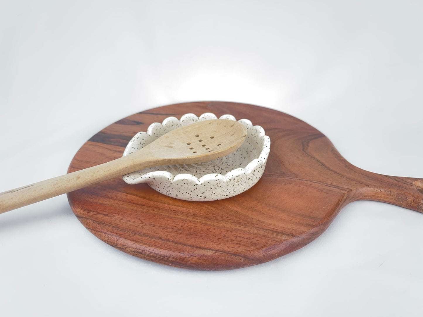 White Speckled Ceramic Spoon Rest