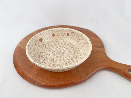 White Speckle Ceramic Herb Stripper and Garlic Dish