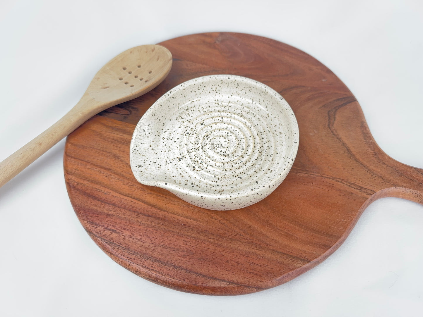 White Speckled Ceramic Spoon Rest