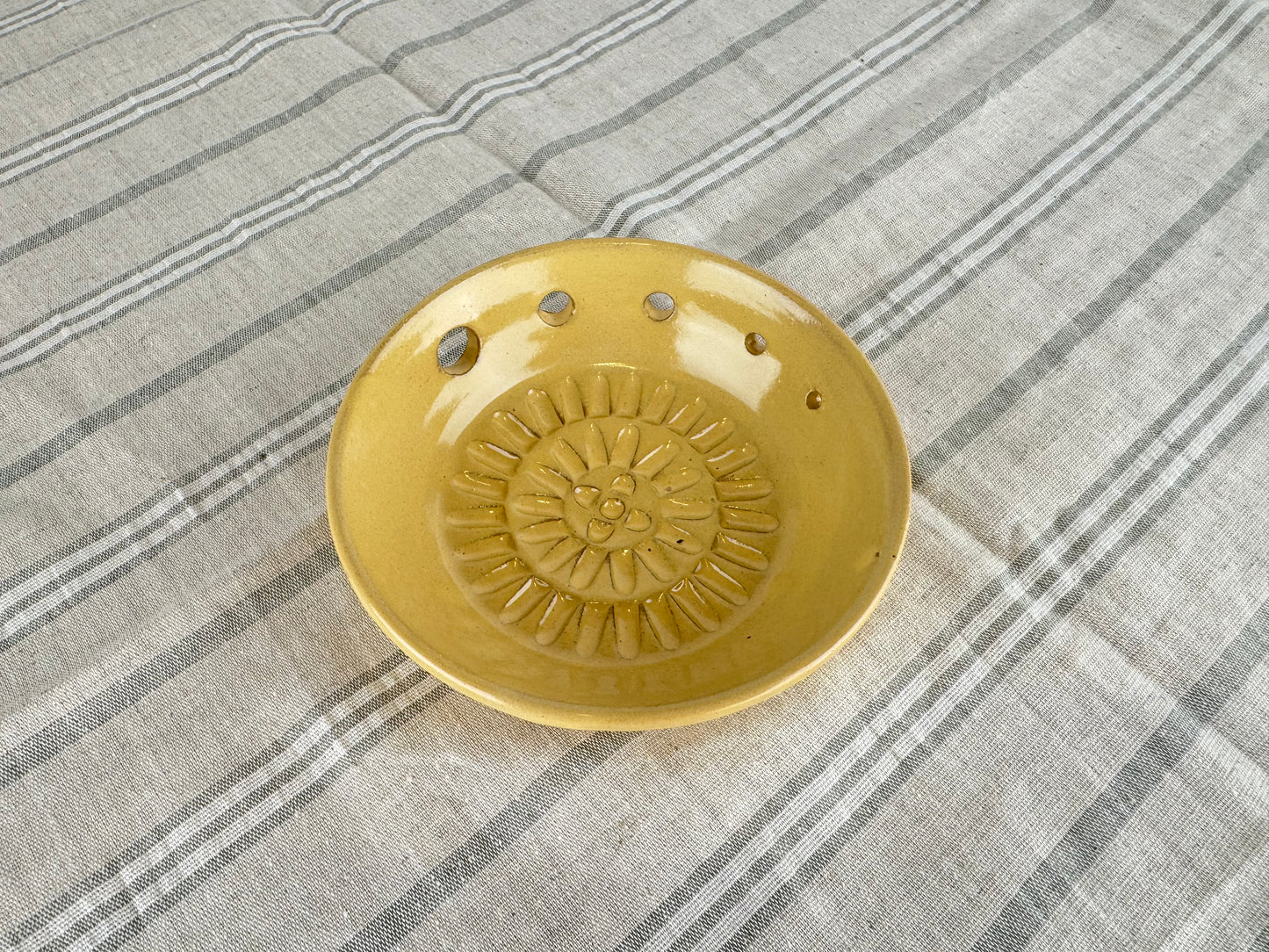 Yellow Ceramic Herb Stripper and Garlic Dish