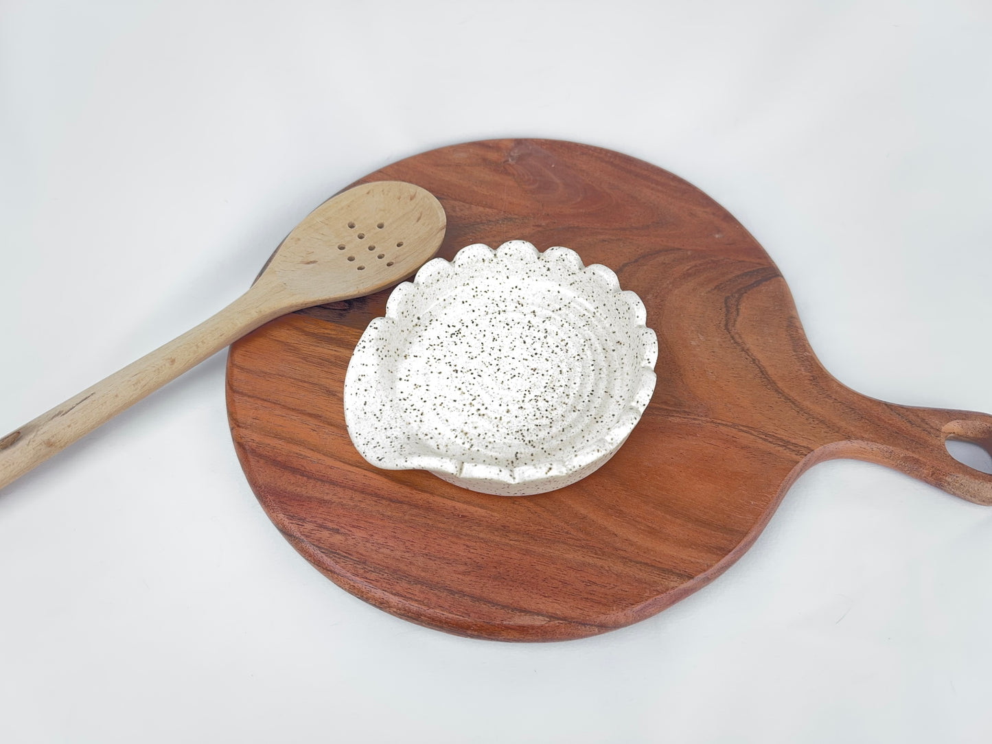 White Speckled Ceramic Spoon Rest